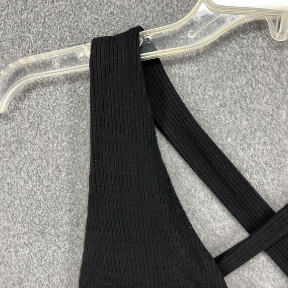 Garage Crop Top Womens XS Black Ribbed Cross Back Tie Front Sleeveless Stretchy - Picture 2 of 15